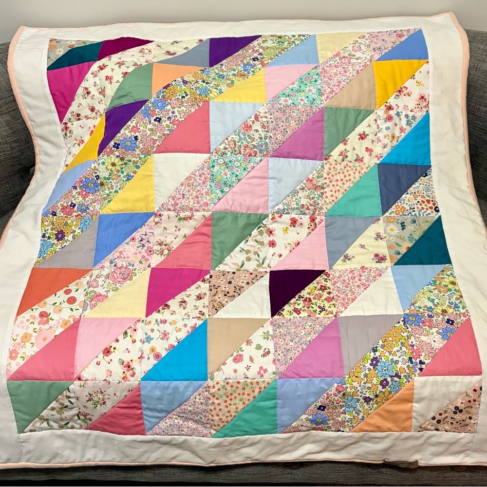 Handmade Floral Patchwork Baby Quilt - Multi Color